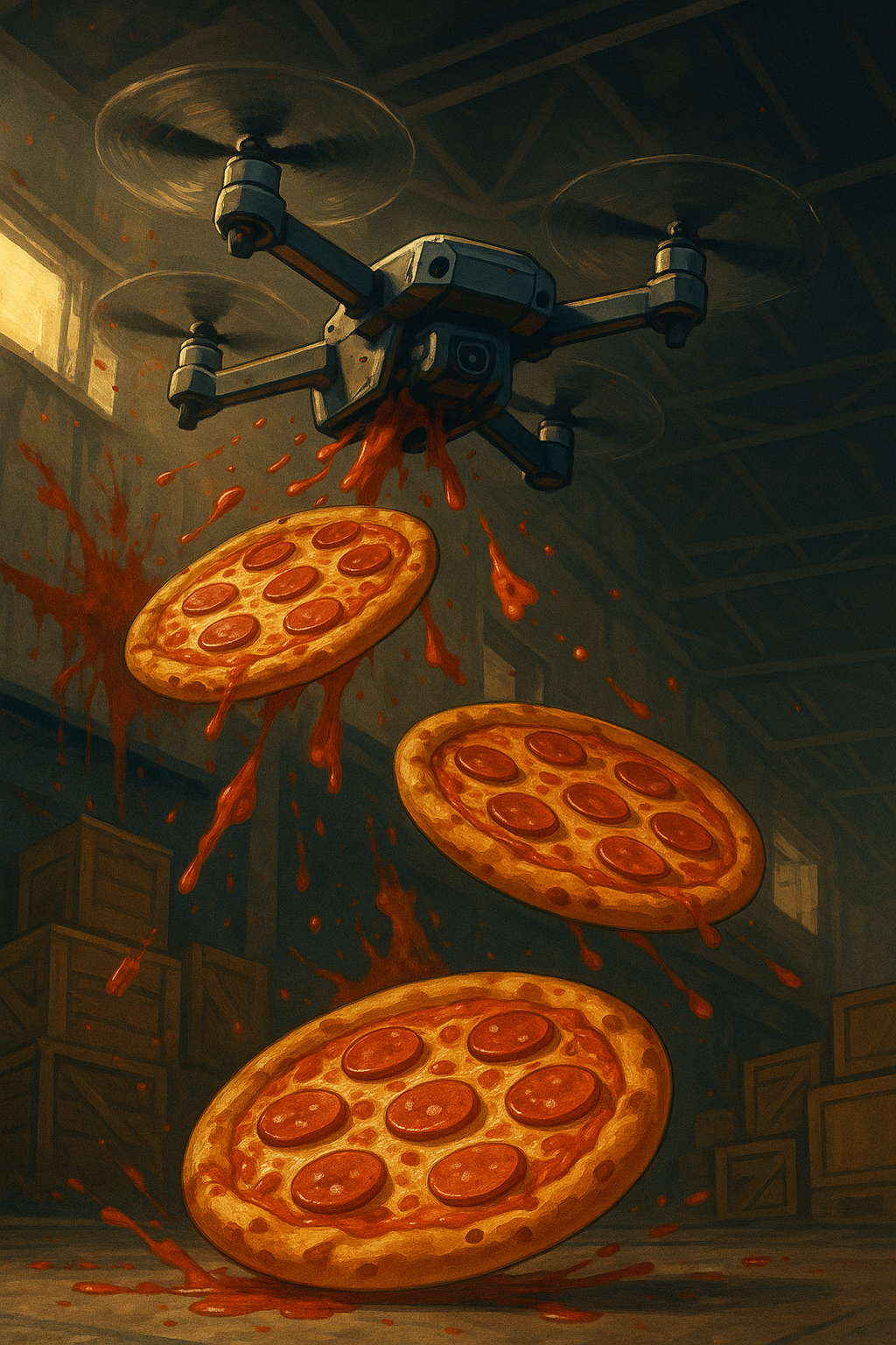 Drone releasing pizzas